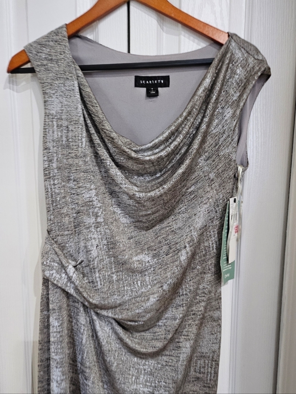 Scarlett Women’s Size 8 Silver Metallic Ruched Sheath Dress Sleeveless Cowl Neck - Picture 4 of 10